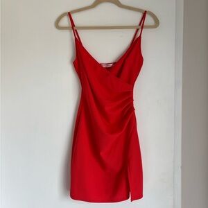 Blue Blush Red Spaghetti-Strap Faux-Wrap Mini Dress